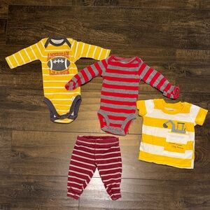 Red and Yellow Striped Long Sleeve Onesies, Short Sleeve Tee & Joggers